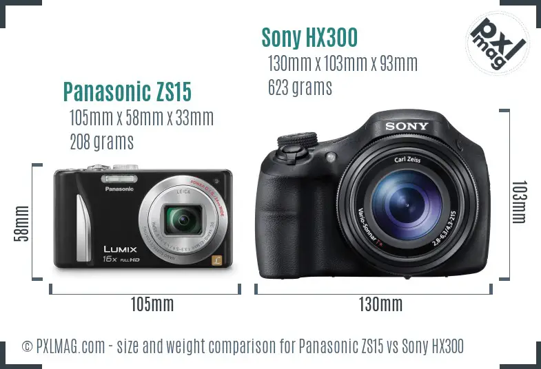 Panasonic ZS15 vs Sony HX300 size comparison