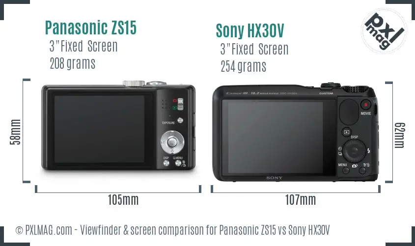 Panasonic ZS15 vs Sony HX30V Screen and Viewfinder comparison Panasonic ZS15 vs Sony HX30V Screen and Viewfinder comparison