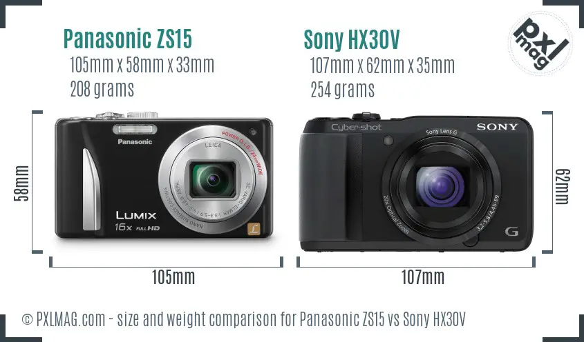 Panasonic ZS15 vs Sony HX30V size comparison Panasonic ZS15 vs Sony HX30V size comparison