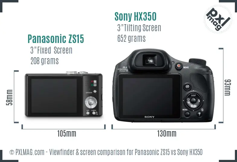 Panasonic ZS15 vs Sony HX350 Screen and Viewfinder comparison