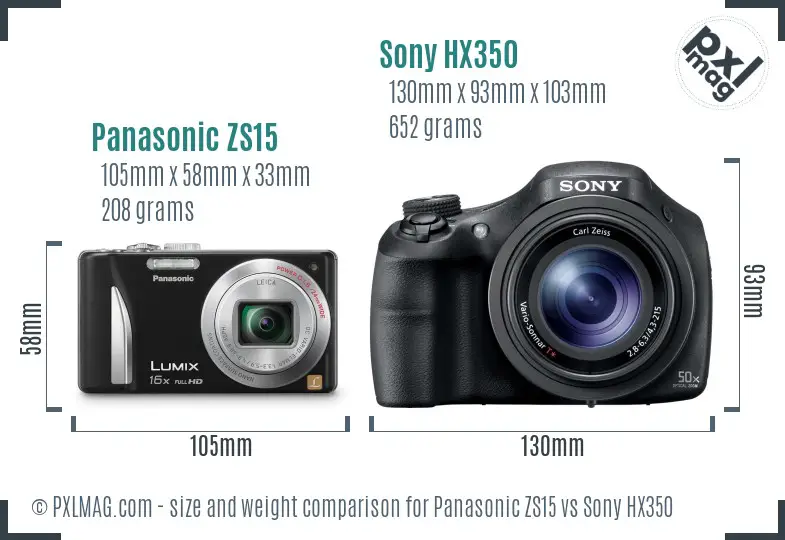 Panasonic ZS15 vs Sony HX350 size comparison