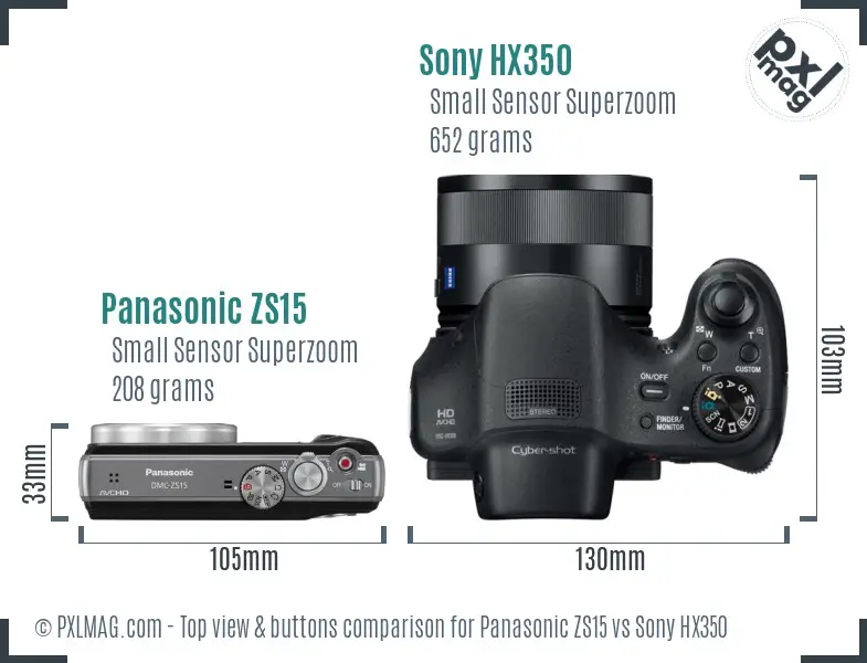 Panasonic ZS15 vs Sony HX350 top view buttons comparison