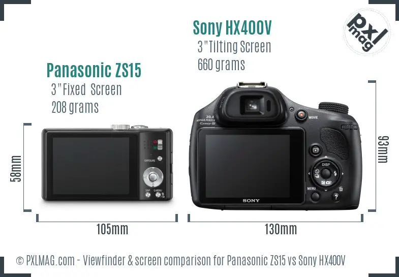 Panasonic ZS15 vs Sony HX400V Screen and Viewfinder comparison