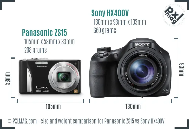 Panasonic ZS15 vs Sony HX400V size comparison