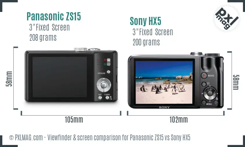 Panasonic ZS15 vs Sony HX5 Screen and Viewfinder comparison