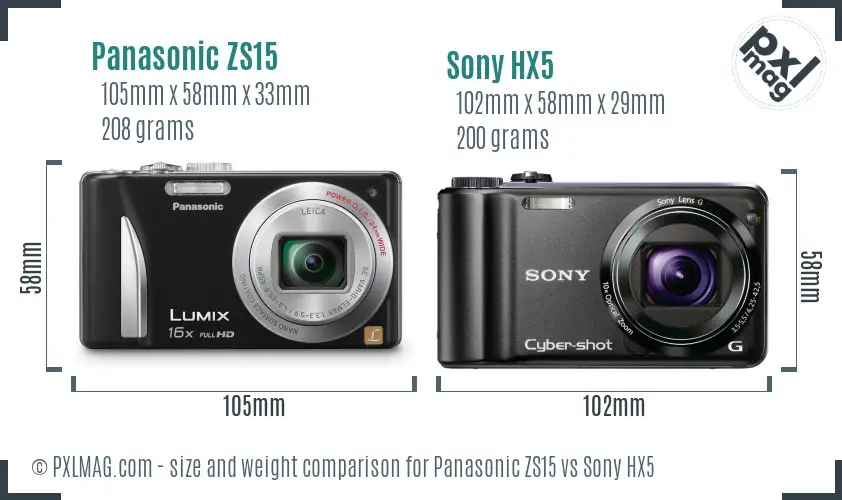 Panasonic ZS15 vs Sony HX5 size comparison