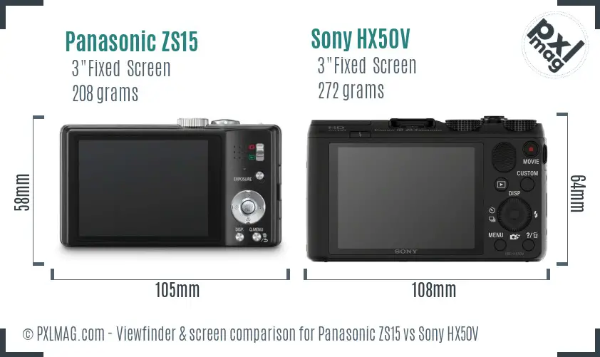 Panasonic ZS15 vs Sony HX50V Screen and Viewfinder comparison