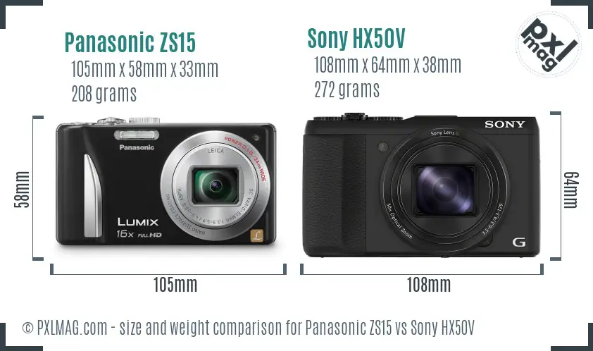 Panasonic ZS15 vs Sony HX50V size comparison