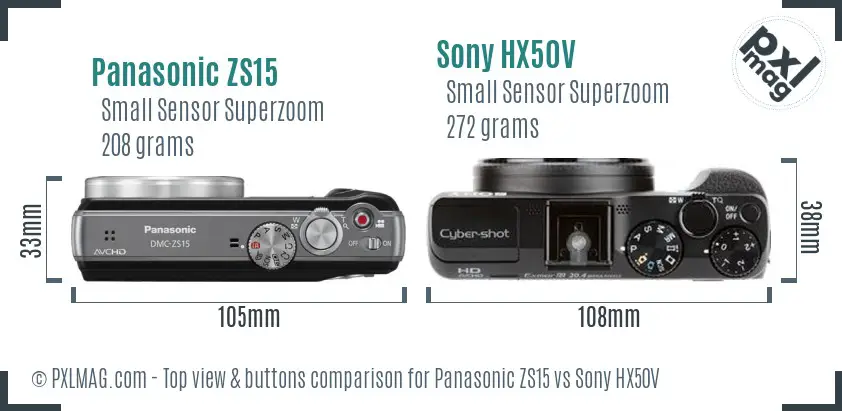 Panasonic ZS15 vs Sony HX50V top view buttons comparison