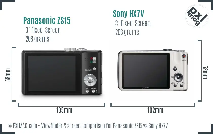 Panasonic ZS15 vs Sony HX7V Screen and Viewfinder comparison