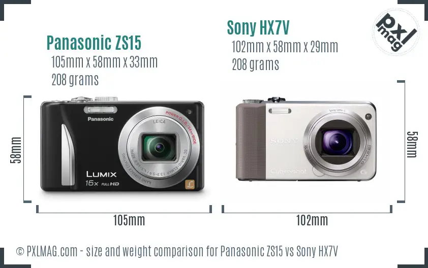 Panasonic ZS15 vs Sony HX7V size comparison