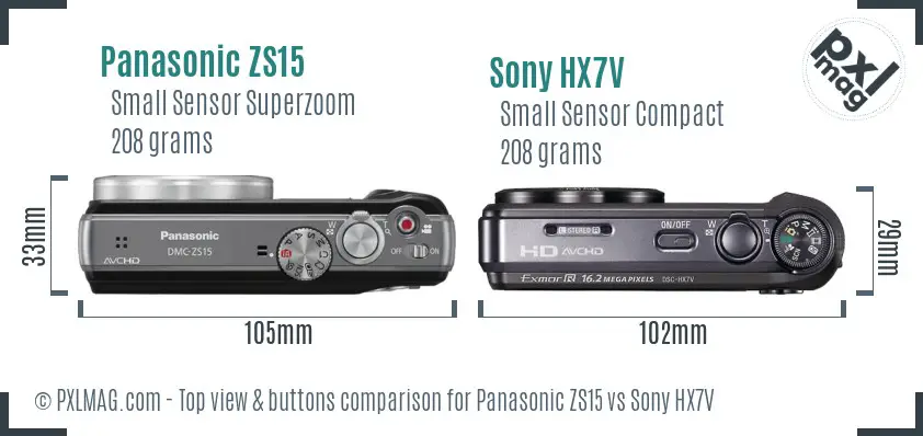 Panasonic ZS15 vs Sony HX7V top view buttons comparison
