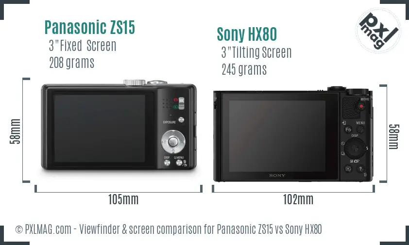 Panasonic ZS15 vs Sony HX80 Screen and Viewfinder comparison