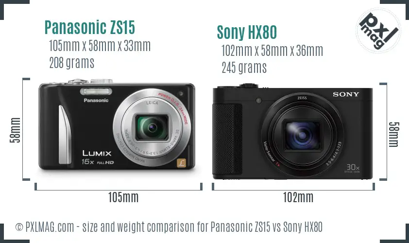 Panasonic ZS15 vs Sony HX80 size comparison