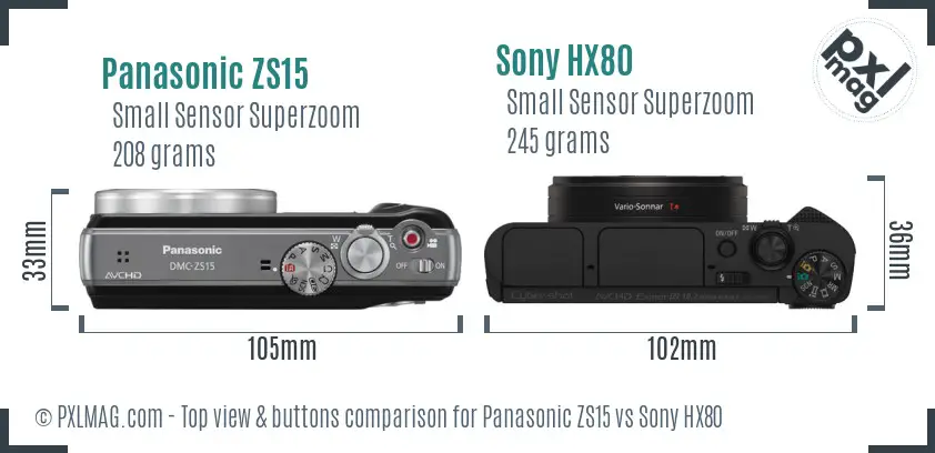Panasonic ZS15 vs Sony HX80 top view buttons comparison