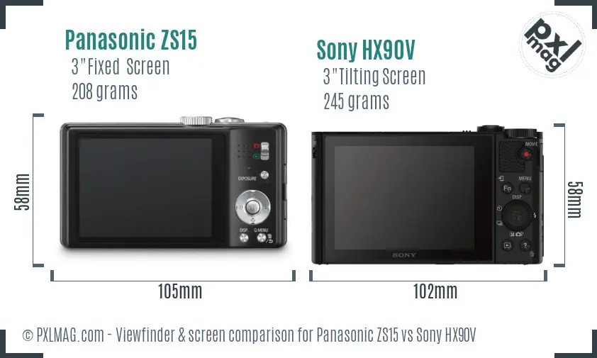 Panasonic ZS15 vs Sony HX90V Screen and Viewfinder comparison