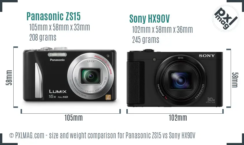 Panasonic ZS15 vs Sony HX90V size comparison