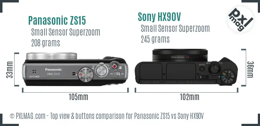 Panasonic ZS15 vs Sony HX90V top view buttons comparison