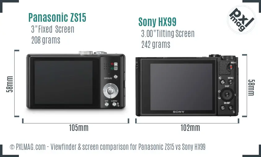 Panasonic ZS15 vs Sony HX99 Screen and Viewfinder comparison