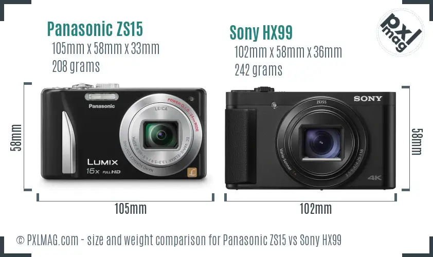 Panasonic ZS15 vs Sony HX99 size comparison