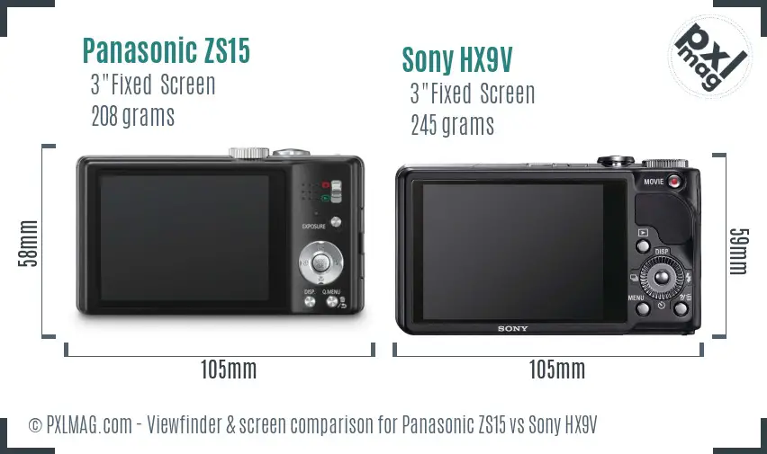 Panasonic ZS15 vs Sony HX9V Screen and Viewfinder comparison