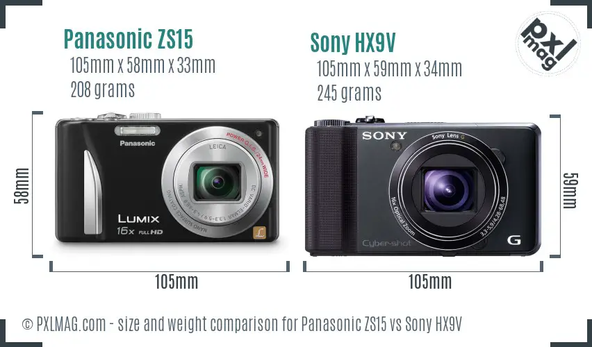 Panasonic ZS15 vs Sony HX9V size comparison