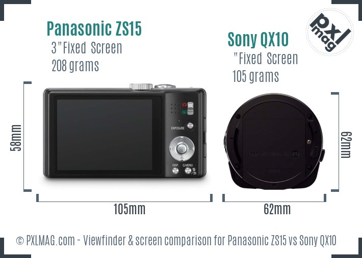 Panasonic ZS15 vs Sony QX10 Screen and Viewfinder comparison