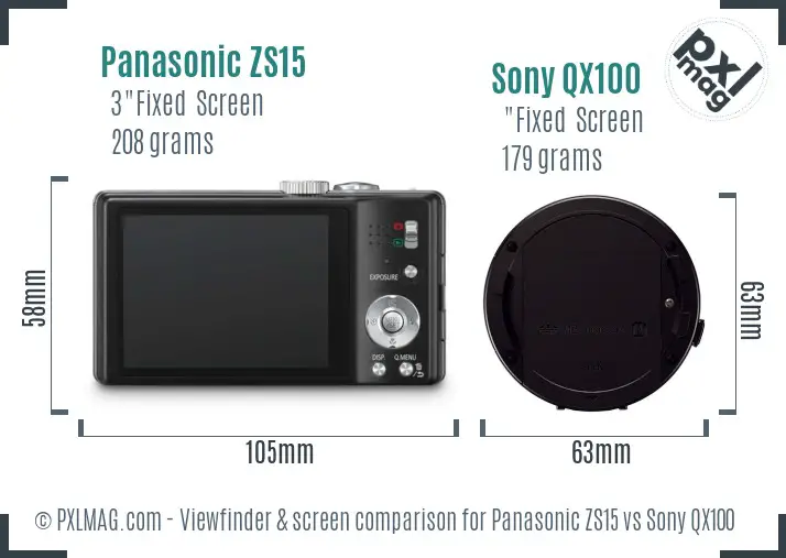 Panasonic ZS15 vs Sony QX100 Screen and Viewfinder comparison Panasonic ZS15 vs Sony QX100 Screen and Viewfinder comparison