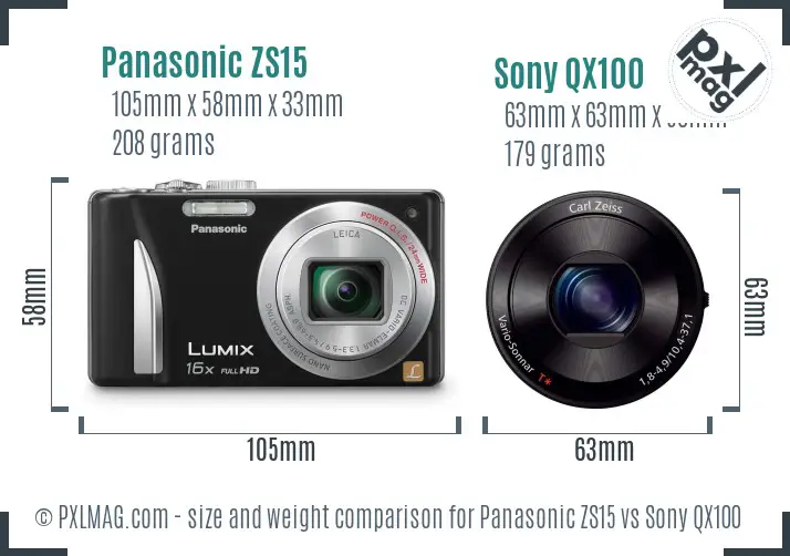 Panasonic ZS15 vs Sony QX100 size comparison Panasonic ZS15 vs Sony QX100 size comparison