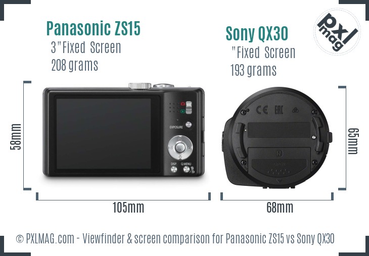 Panasonic ZS15 vs Sony QX30 Screen and Viewfinder comparison