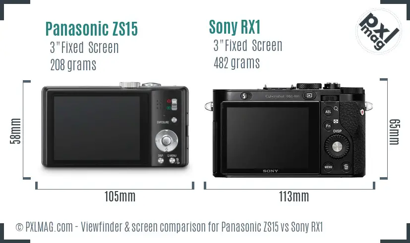 Panasonic ZS15 vs Sony RX1 Screen and Viewfinder comparison