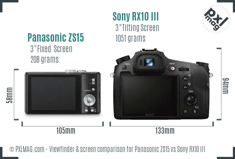 Panasonic ZS15 vs Sony RX10 III Screen and Viewfinder comparison