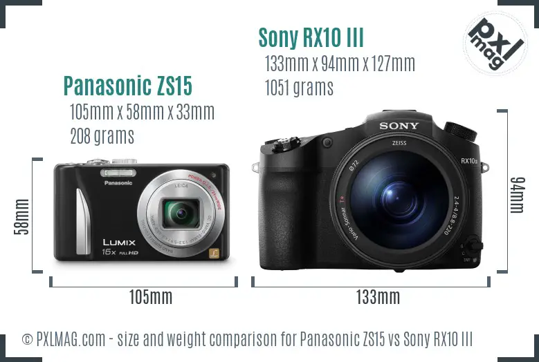 Panasonic ZS15 vs Sony RX10 III size comparison