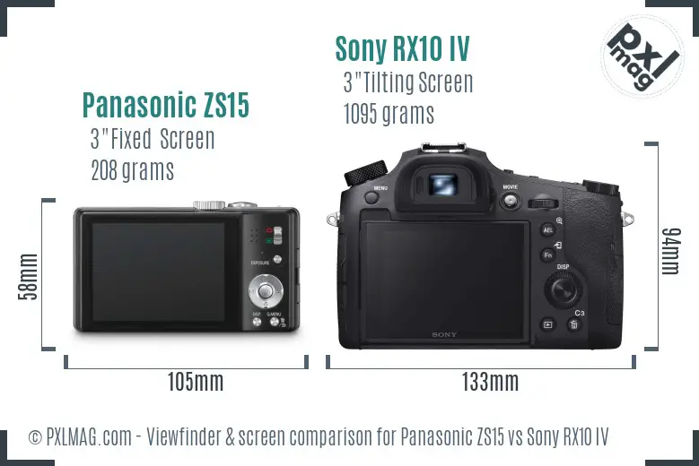 Panasonic ZS15 vs Sony RX10 IV Screen and Viewfinder comparison Panasonic ZS15 vs Sony RX10 IV Screen and Viewfinder comparison