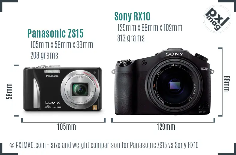 Panasonic ZS15 vs Sony RX10 size comparison Panasonic ZS15 vs Sony RX10 size comparison