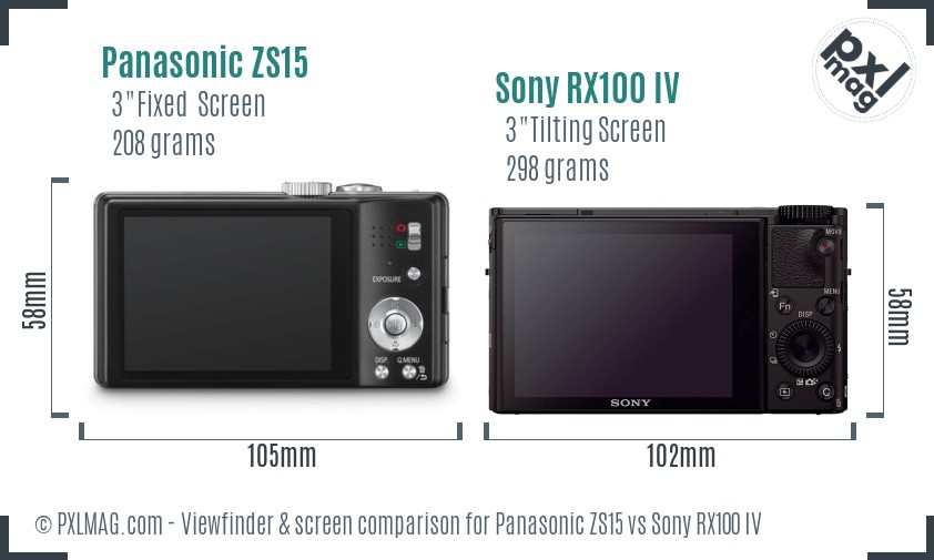 Panasonic ZS15 vs Sony RX100 IV Screen and Viewfinder comparison