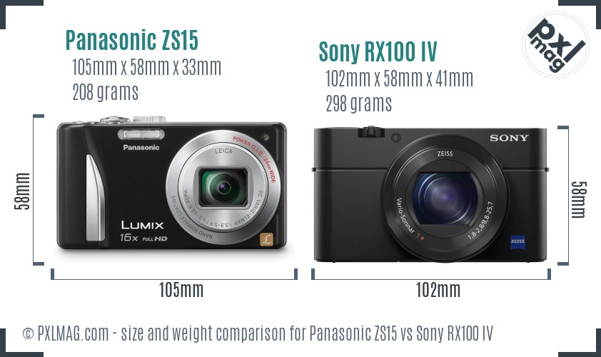 Panasonic ZS15 vs Sony RX100 IV size comparison