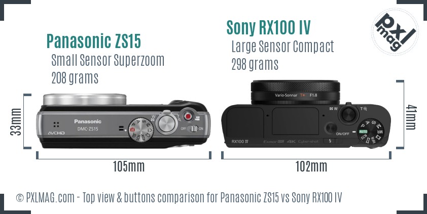 Panasonic ZS15 vs Sony RX100 IV top view buttons comparison