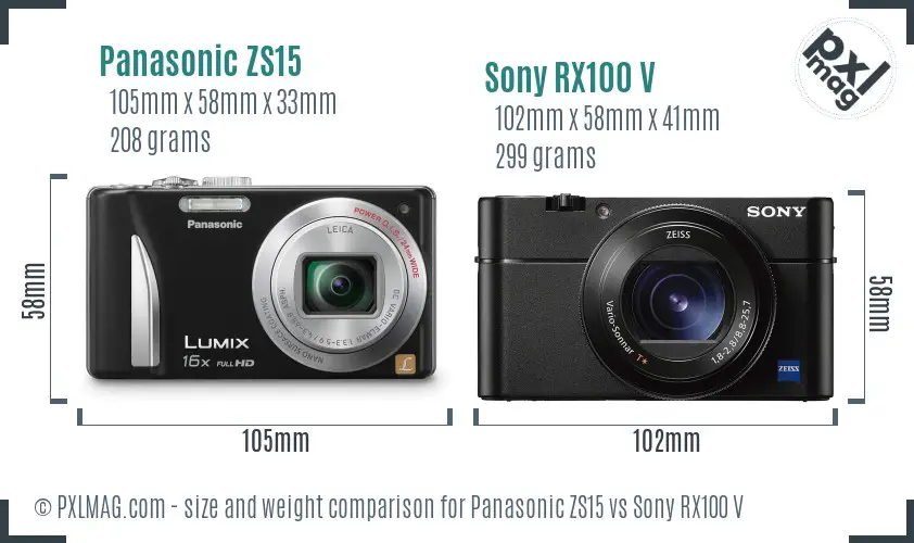 Panasonic ZS15 vs Sony RX100 V size comparison Panasonic ZS15 vs Sony RX100 V size comparison