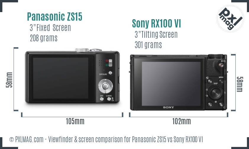 Panasonic ZS15 vs Sony RX100 VI Screen and Viewfinder comparison