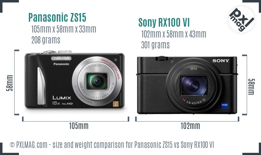 Panasonic ZS15 vs Sony RX100 VI size comparison Panasonic ZS15 vs Sony RX100 VI size comparison
