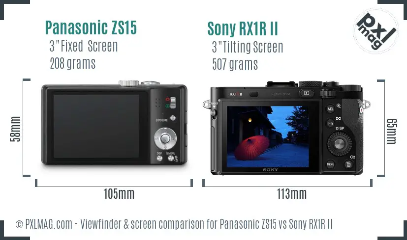 Panasonic ZS15 vs Sony RX1R II Screen and Viewfinder comparison