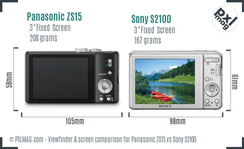 Panasonic ZS15 vs Sony S2100 Screen and Viewfinder comparison