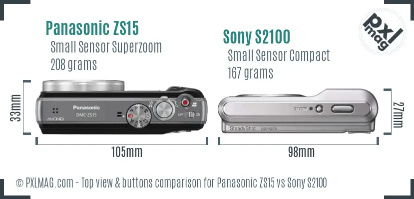 Panasonic ZS15 vs Sony S2100 top view buttons comparison