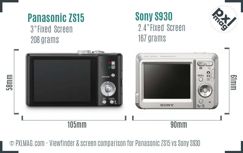 Panasonic ZS15 vs Sony S930 Screen and Viewfinder comparison