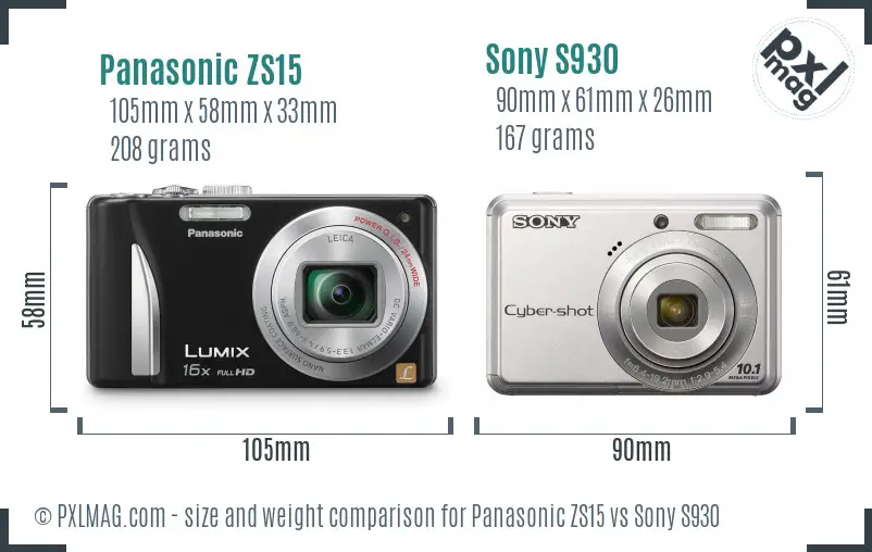 Panasonic ZS15 vs Sony S930 size comparison