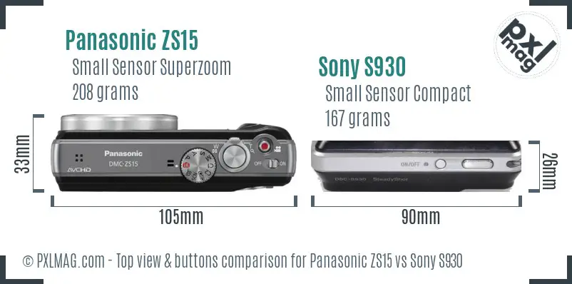 Panasonic ZS15 vs Sony S930 top view buttons comparison