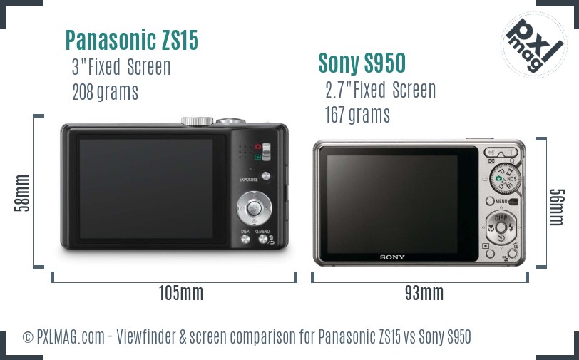 Panasonic ZS15 vs Sony S950 Screen and Viewfinder comparison