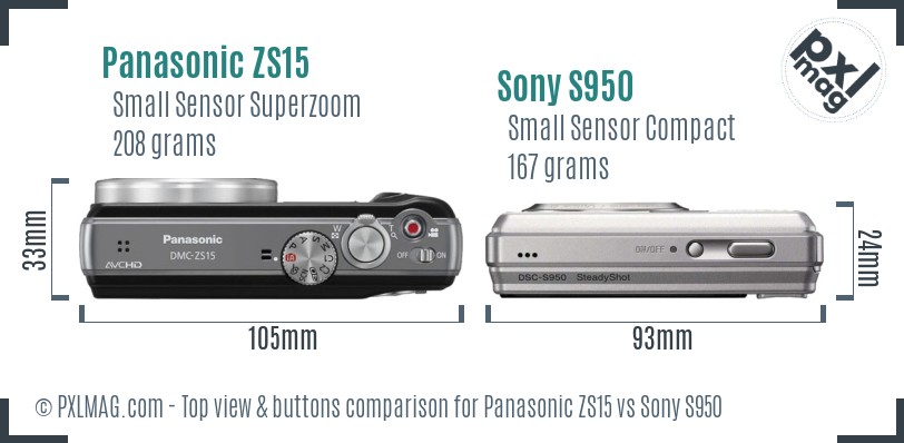 Panasonic ZS15 vs Sony S950 top view buttons comparison