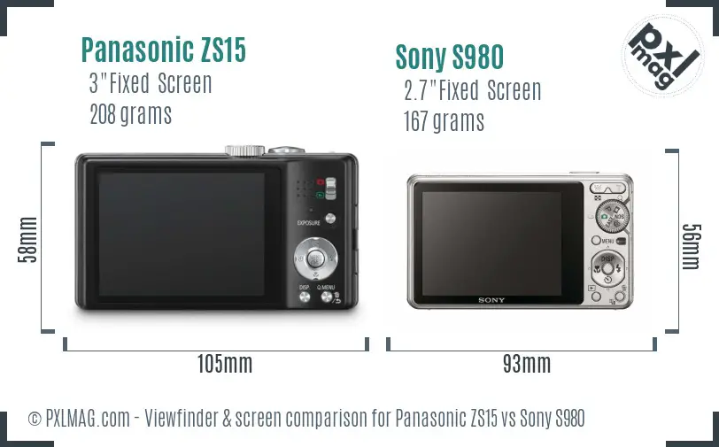 Panasonic ZS15 vs Sony S980 Screen and Viewfinder comparison